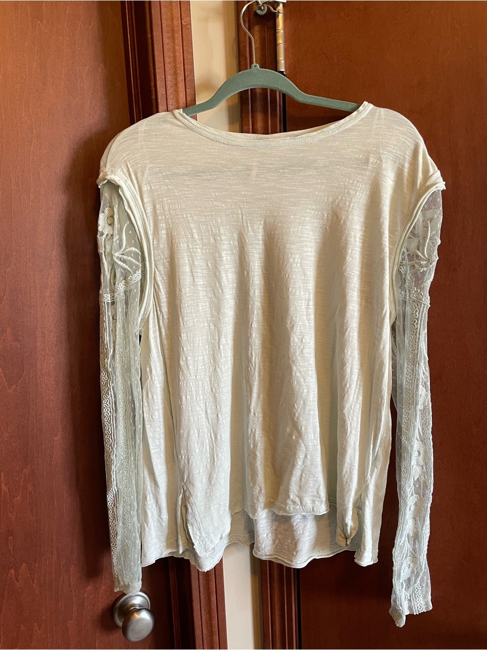 Free People Women's Long Sleeve Lace-Sleeve Top - light green